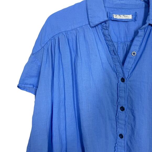 Free People Float Away Button Tee Top XS Blue Vista Oversized Swing Casual Boho - Picture 4 of 8